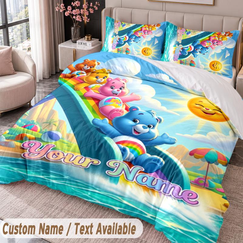Custom Name Text 3Pcs Bedding Set Care Bears Duvet Cover And Two Pillowcases