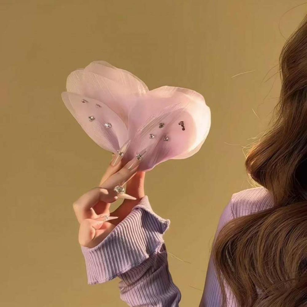 

Тканевая бабочка, лепестки, заколка для волос, корейский стиль, женские заколки для волос, сетка со стразами, зажим-акула, вечеринка фиолетовый