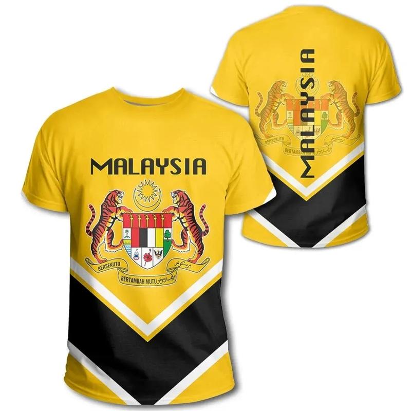 Malaysia Flag Pattern Mens Clothes Tshirt Daily Casual Oversized Malaysian National Emblem 3D Printing Tee Shirts Male Tops 4XL
