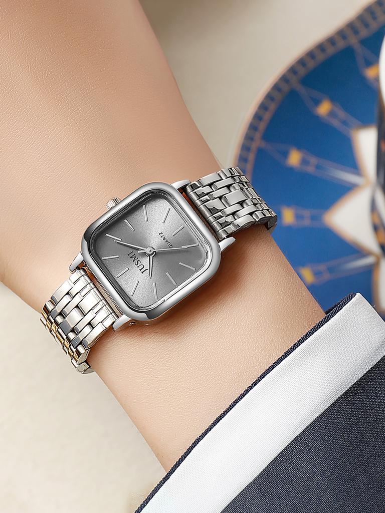 Fashion Light Luxury All-match Steel Band Square Dial Women's Quartz Watch, Suitable for Everyday Wear, Thanksgiving and Christm