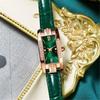 Relojes elegantes de moda rectangulares para mujer, reloj de cuarzo con esfera verde, cuero Simple, relojes de regalo de lujo para mujer