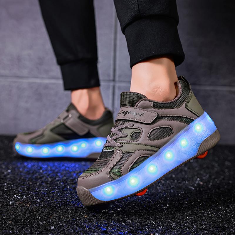 Kid's Luminous Sneakers Led Light Shoes Children's /Boys /Girls USB Charging Glowing Wheels Parkour Roller Skate Shoes