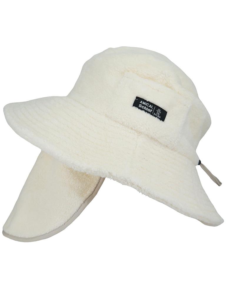 [Bliss Leather] White F Sauna Hat for Women with Removable Mask and Pocket for Men Sauna Cap Sauna Goods Deep Sauna Hat Water Repellent Quick Drying