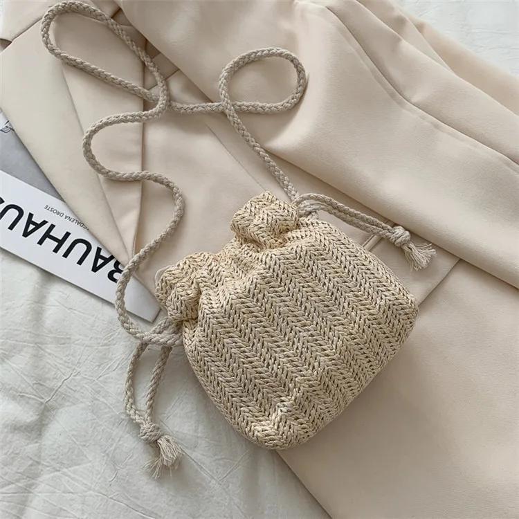 Mori Woven Women's Bucket Bag New  Summer Straw Cross Bag Korean Version Cute Shoulder Messenger Bag
