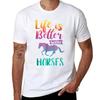 Cute Life Is Better With Horses Horseback Riding T-Shirt for a Boy Summer Top Men Graphic T Shirts