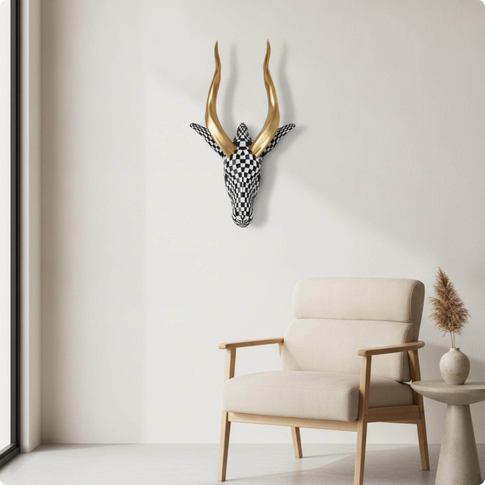 Faux Antelope Head Wall Decor Geometric Sculpture Shiny for Homeowners, Art