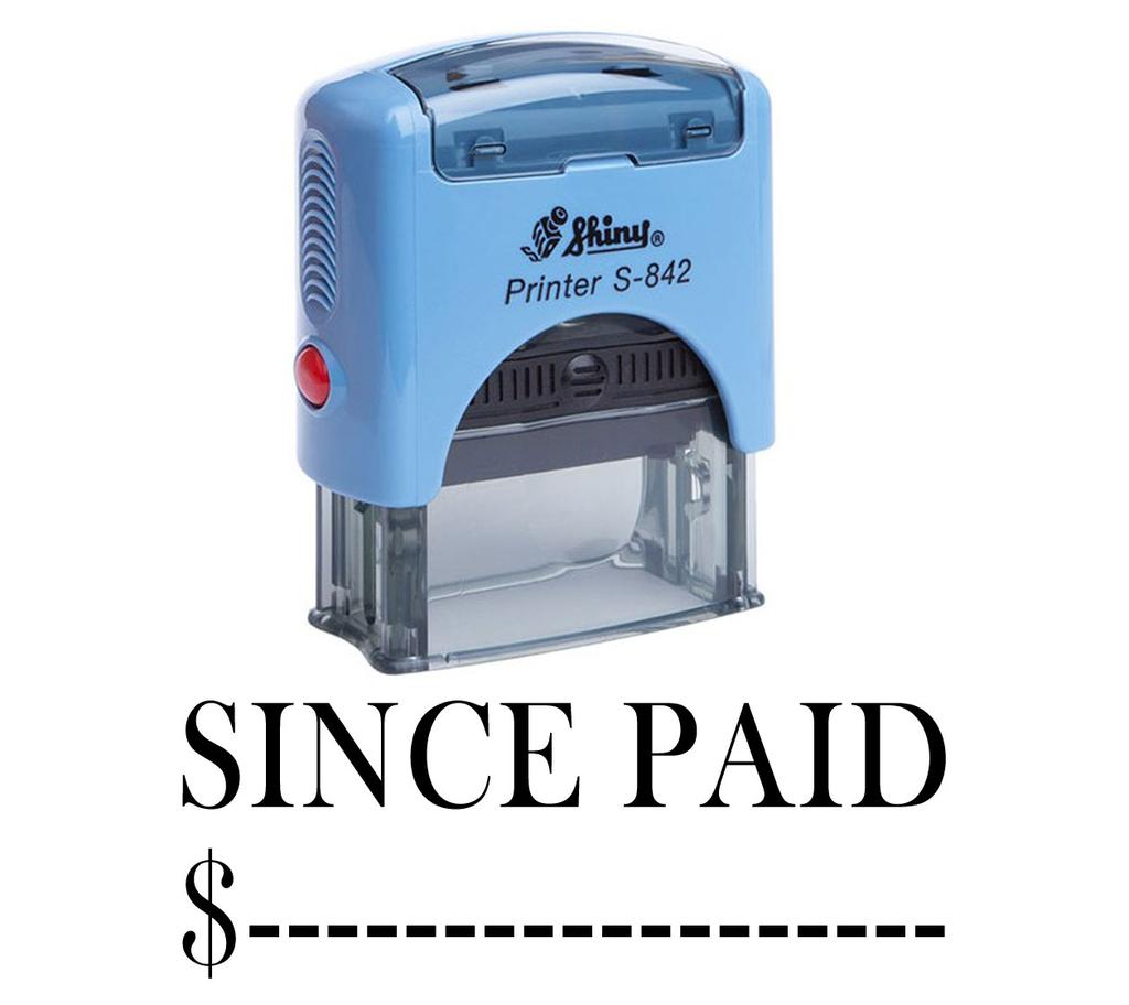 SINCE PAID Self Inking Rubber Stamp Office Stationary Custom Shiny Stamp