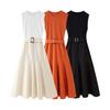 European American Women's Clothing Summer Fashion With Belt Splicing Sleeveless Dress
