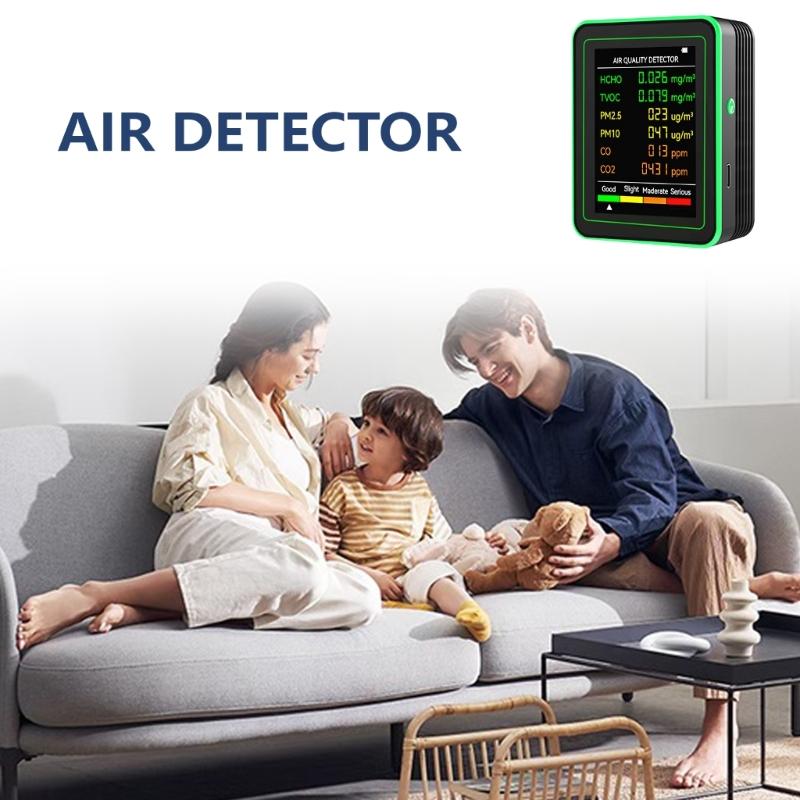 Intelligent Indoor Home Air Pollution Detectors Inspector with CO2, Temperature, Humidity, Formaldehyde, TVOC Monitoring