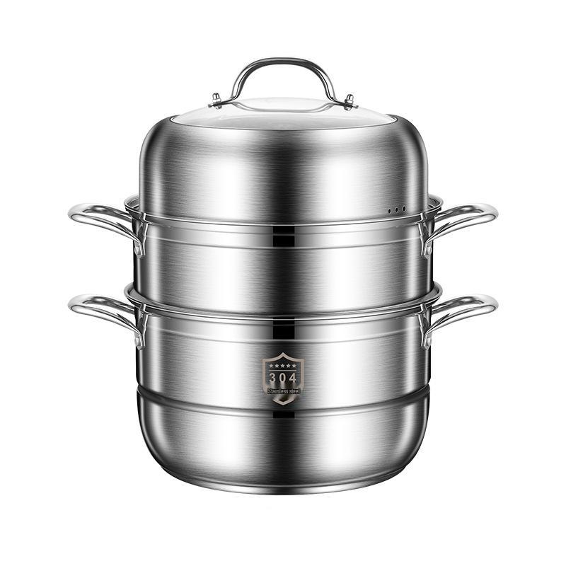 Three-Layer Multi-Functional 304 Stainless Steel Steamer Pot with Large Capacity for Steaming and Boiling
