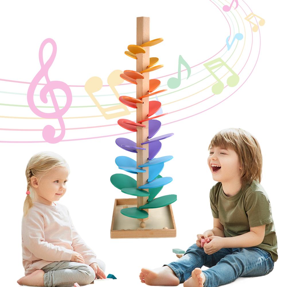 Wooden Marble Run Music Tree Montessori Toys for Kids Marble Ball Run Learning Game Wood Color Sorting Toys for 4-8 Boys Girls