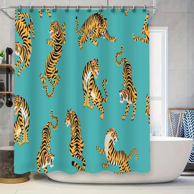 Bright Blue Tiger Shower Curtain Waterproof Fabric Printed for Bathroom Decor