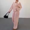 2025 Autumn Winter Striped Lapel Knit Top & Casual Trousers Set