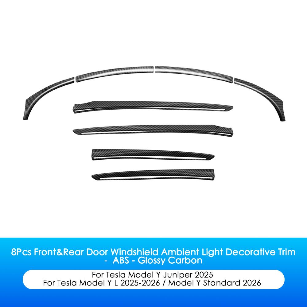 Heenvn ABS Carbon Car Door Decor Strip For Tesla Model Y Juniper Model YL 2025 2026 Anti-Scratch Windshield Ambient Light Trim