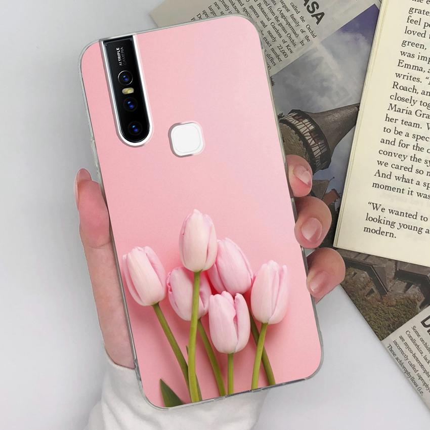 Phone Cover For Vivo V27 S15 U20 V15 V19 V20 V21 Elegant Flowers Patterns Transparent Silicone Anti Slip Durable Protective Shell For Vivo Bumper Case