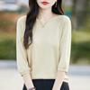 Summer Women's Clothing Crew Neck Knitted Sweater Short-sleeved Five-quarter-sleeved Top