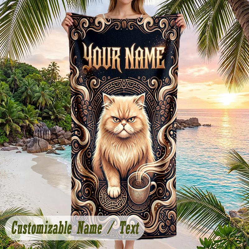 Golden Bird Floral Art Theme Quick Dry Beach Towel Custom Name Text Print Large Sand Resistant Towel Beach Vacation