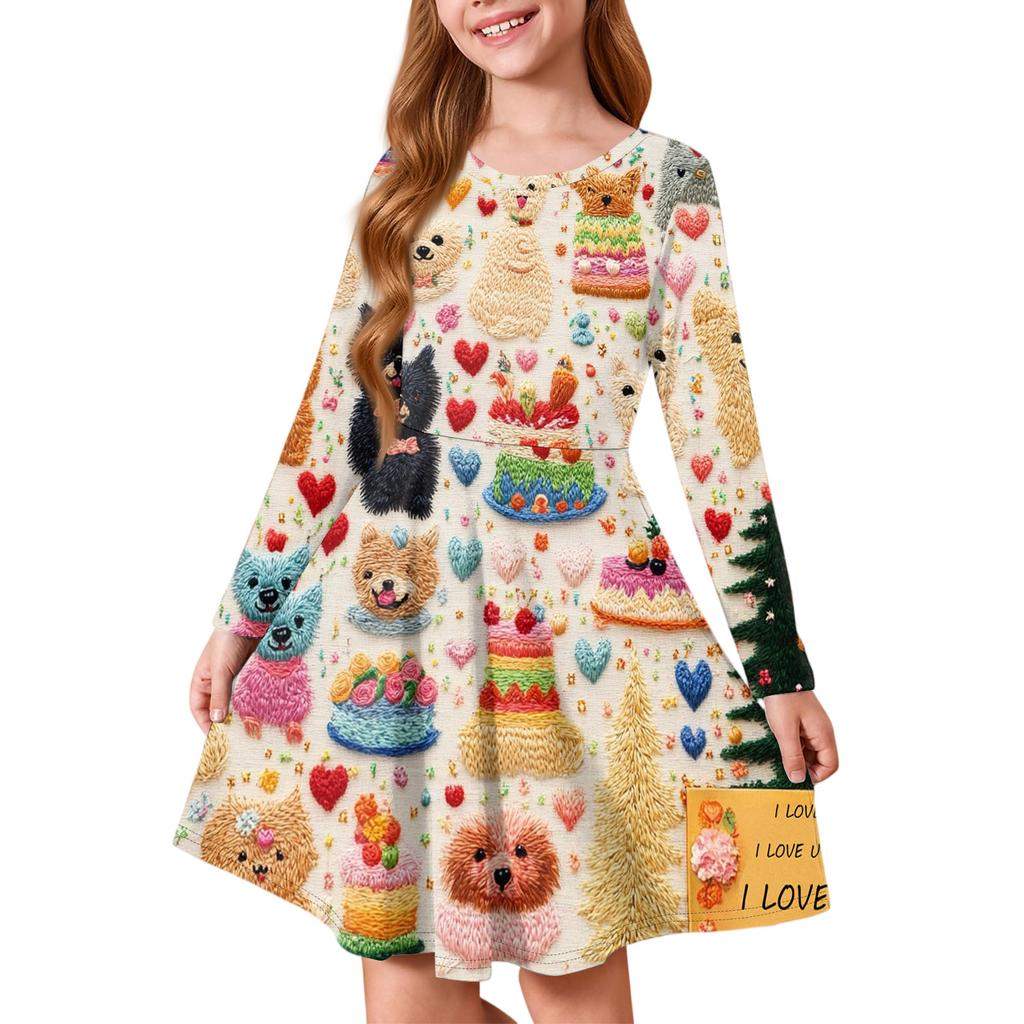 Sommer-Prinzessinenkleid für Mädchen - Langärmeliges A-Linien-T-Shirt-Kleid Valentinstag