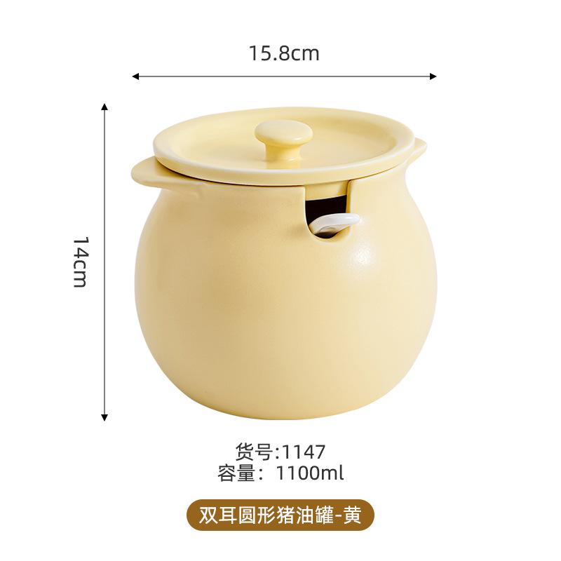 Ceramic Lard Jar with Spoon Multi Purpose Kitchen Spice Storage Container for Home Use