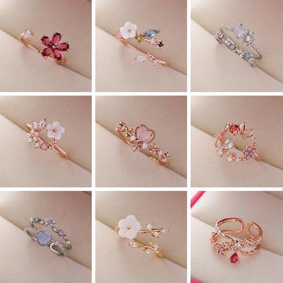Anillos de circonita de cristal de moda 2022, anillos abiertos ajustables con diseño de mariposa, hojas y flores dulces, joyería de compromiso para boda femenina, regalo