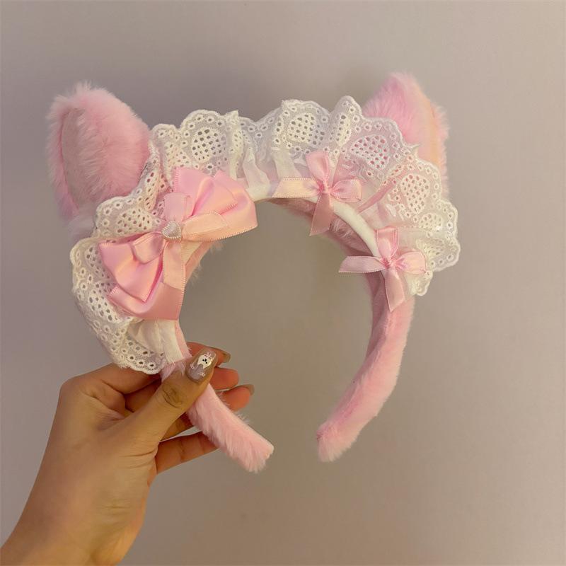 

Cat Ear Headband Cute Plush Hairband Holiday Dress Up Christmas Animal Ear Hoop Children S Hair Accessories розовый