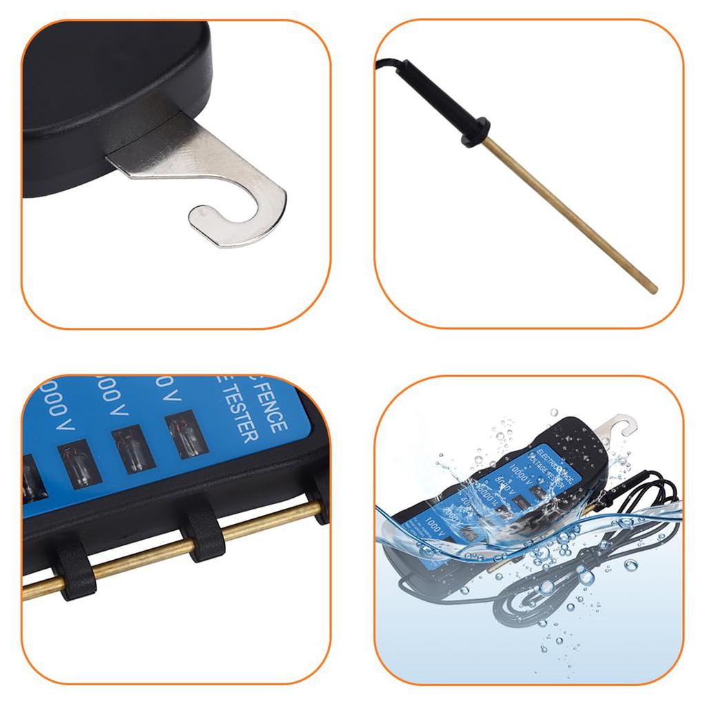Einfach zu tragen Wasserdichter Elektrozaun-Elektrotester 10000V mit 6 LED-Anzeigen ABS-Gerät für Metalldraht & Vieh