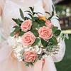 PE Foam Rose With Leaf Artificial Flowers Festival Wedding Bride Bouquets DIY Gifts Wreath Home Outdoor Garden Party Table Decor