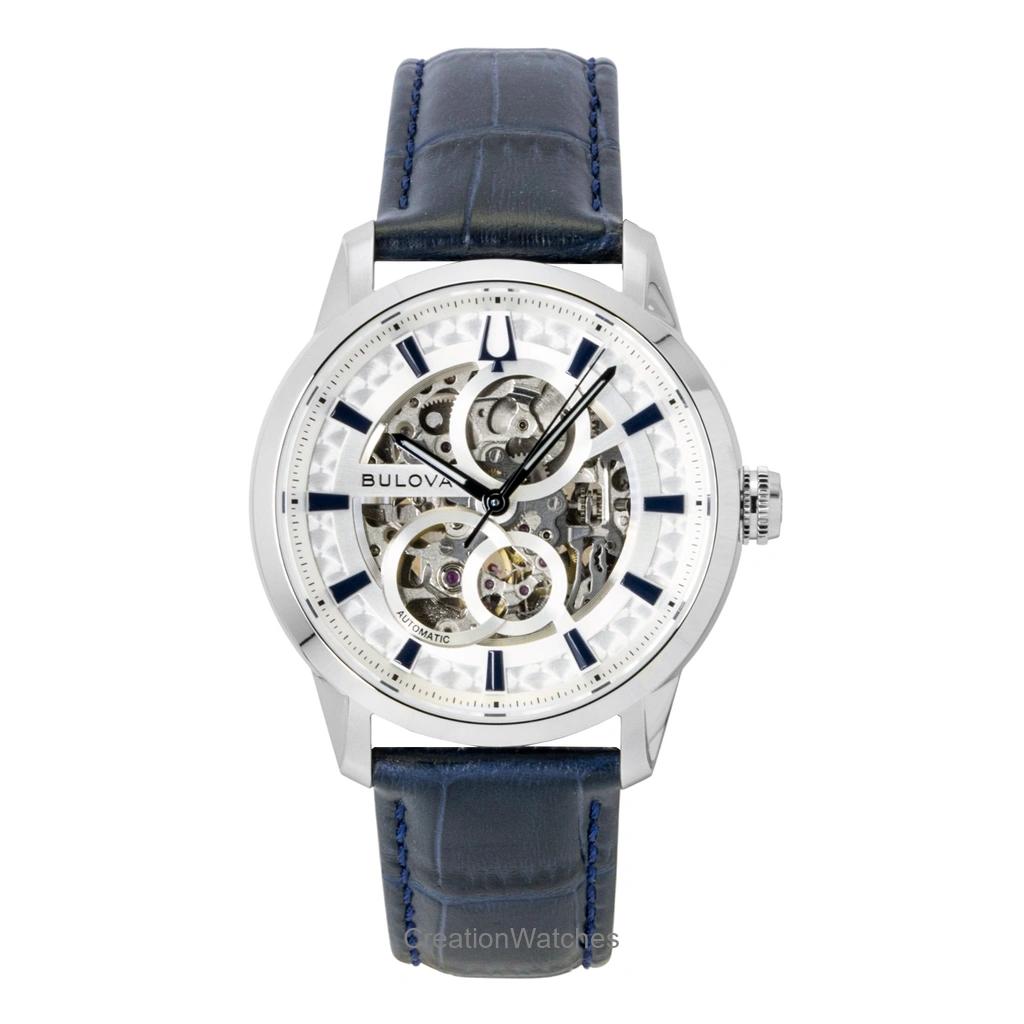 Bulova Sutton Leather Strap Silver Skeleton Automatic 96A330 Men's Watch