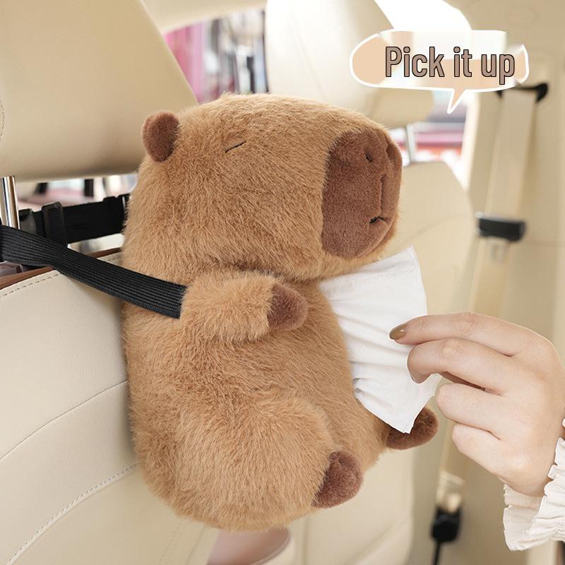Capybara Car Tissue Holder - Plush Cartoon Multifunctional Tissue Box