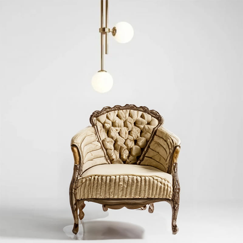 Rays C - Modern Ceiling Lamp - Golden Brass, Milky Sphere 113cm