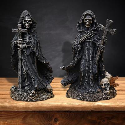 Socha Smrtky Halloween Černá Hororová Roba Socha Gotická Pryskyřice Figurka Santa Muerte pro Halloween Vnitřní Dekorace na Polici Stůl