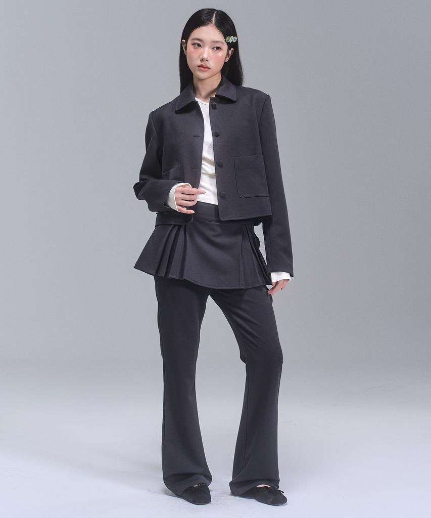 Layered Bootcut Pants With Zero Planet [Charcoal]