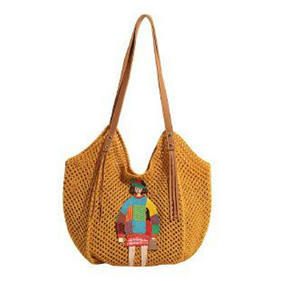 Damen geflochtene Stroh-Schultertasche - Nischenmarkt, Lässiger Stil, Hohlmuster für Urlaub oder Pendeln