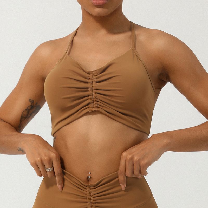 Cross-Border Summer New Wrinkle Yoga Bra Thin Strap Crossing Beauty Back Exercise Underwear Shockproof Push-up Workout Bra