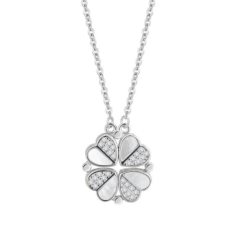 S925 Sterling Silver Heart Clover Shell Necklace: Versatile Magnetic Pendant for Women 925 Sterling Silver