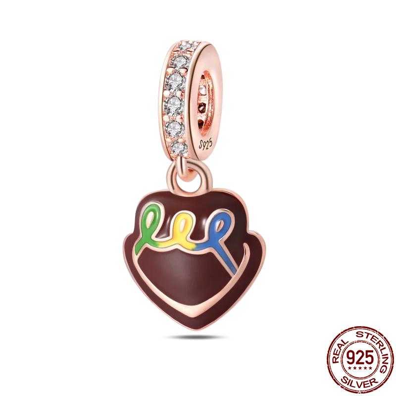 Copper Chocolate Candy Coffee Strawberry Cake Afternoon Tea Charms Beads Fit 4Mm Hole Diamete Bracelets Diy Jewelry