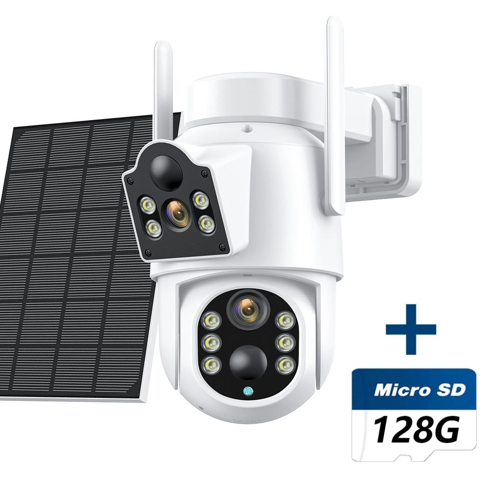 Wireless Solar Wifi PTZ Outdoor 4K 8MP Dual Len Low Power Security Battery Camera Color Night Surveillance Icsee