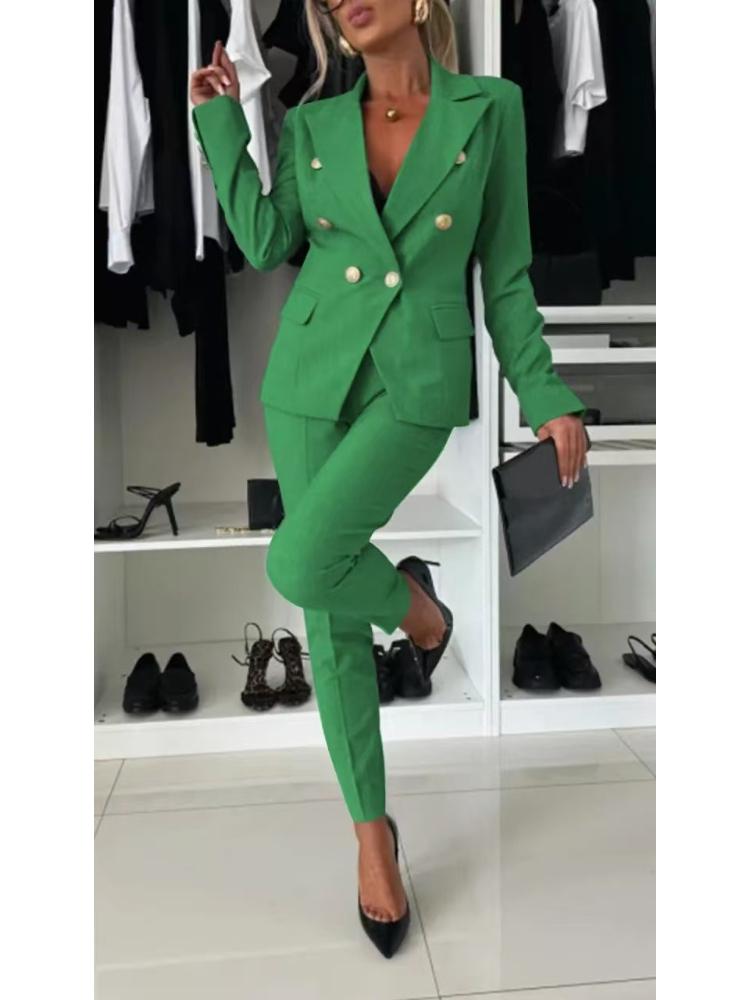 Women's Double Breasted Slim Fit Blazer and Trousers Suit Set