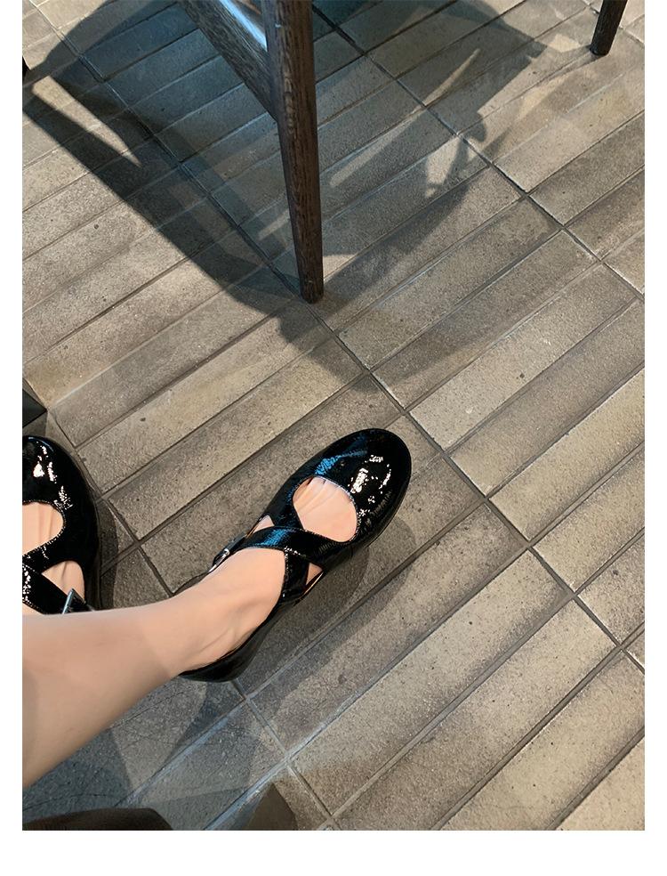 Sheepskin version~ Leather soft-soled silver Mary Jane single shoes women's cross-buckle round head ballet flat shoes small leather shoes