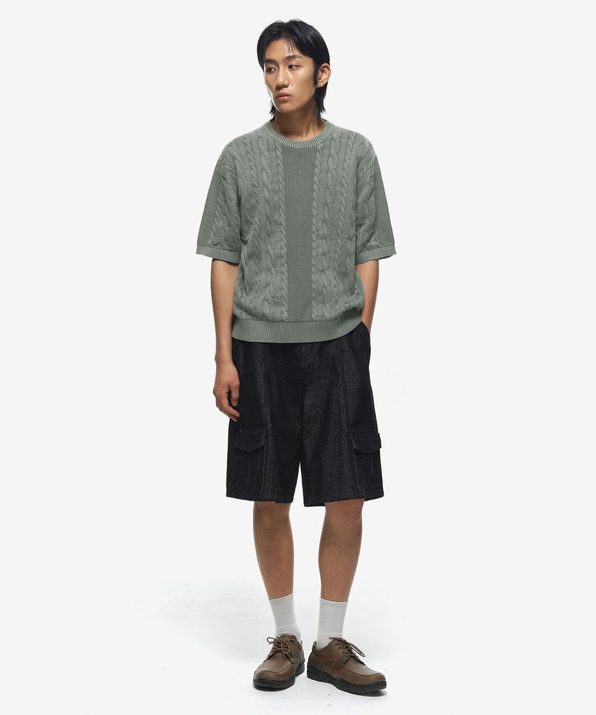 Sekeonmonollogeu Washed Round Fisherman Cable Half Knit [Mint]_Sekt023Mint