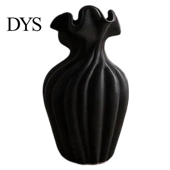 Matte Frosted Glass Vase Modern Flower Vase, Minimalist Holder, Decorative Ribbed Texture with Artistic Tabletop Centerpiece Wavy Rim, Ideal for Dried