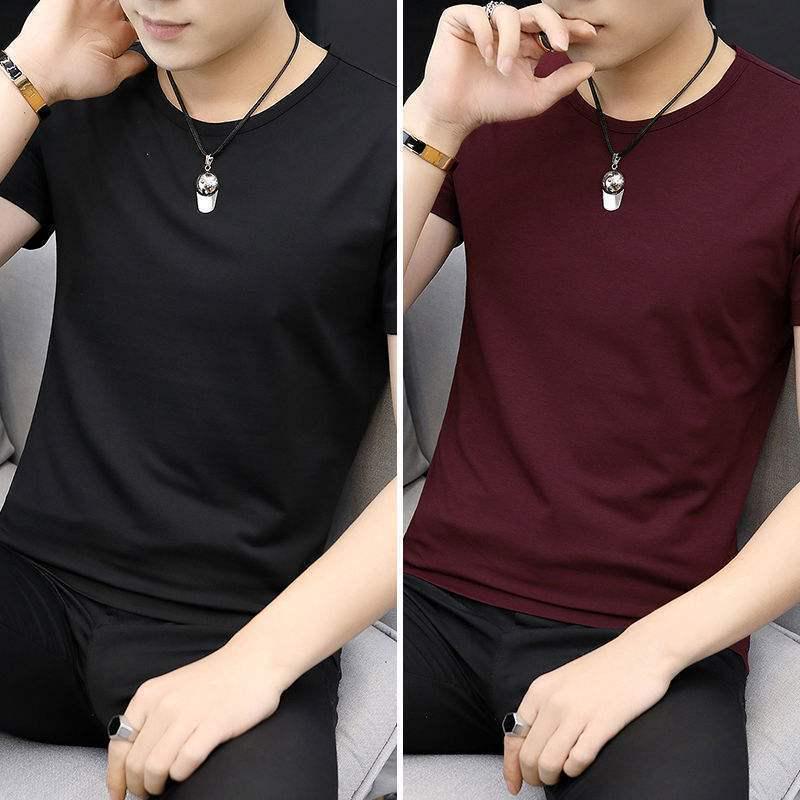 2-pak męskich koszulek z lodowego jedwabiu z dekoltem w serek, z krótkim rękawem, slim fit