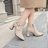20 autumn and winter new style metal decoration pointed head thick heel fashion short boots women