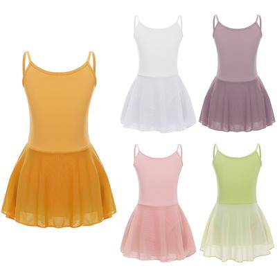 Girls Ballet Dance Skirted Leotard Camisole Dress Sleeveless Spaghetti Strap Low Back Ballerina Training Dress