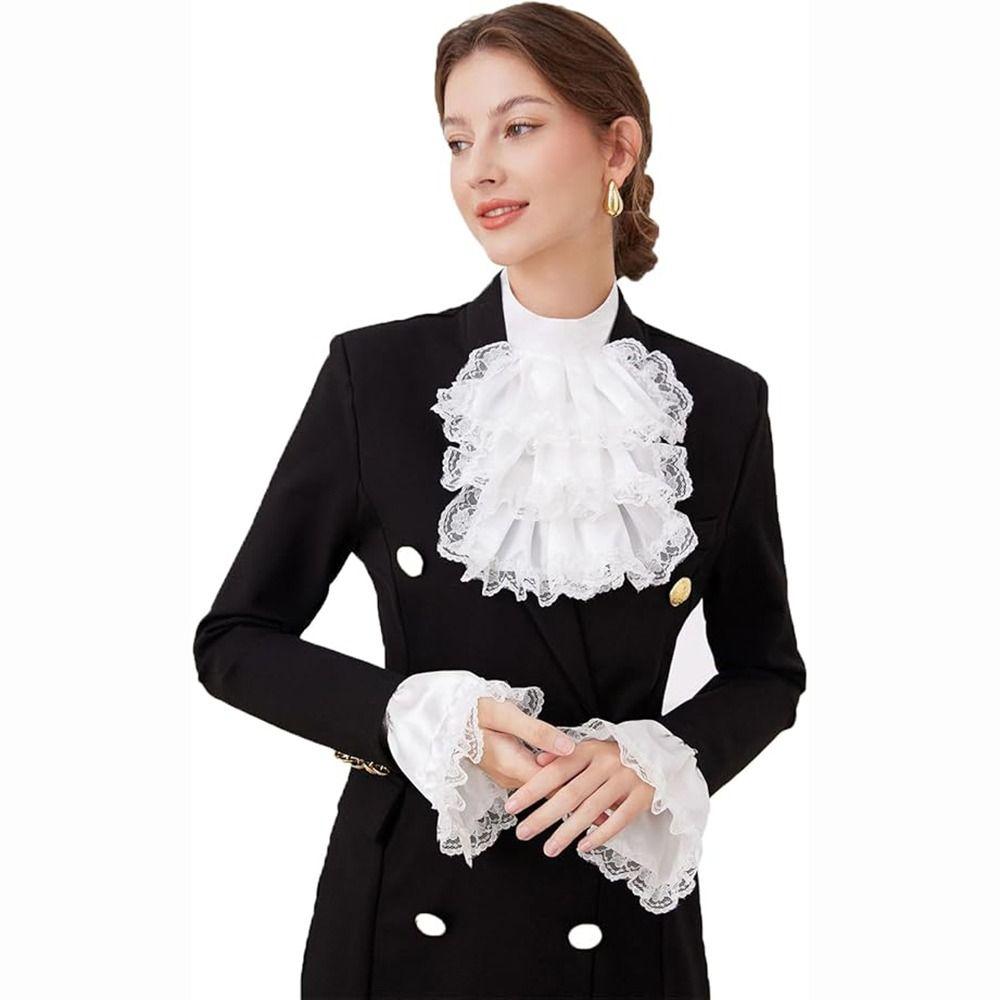 Ruffled Vintage Victorian Costume Victorian Style Fake Collar Accessory Set Victorian Lace Jabot