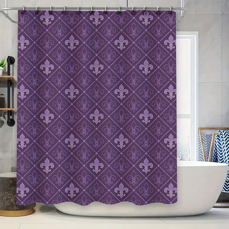 Vintage Purple Shower Curtain with Classic Fleur-de-lis Pattern Perfect for Bathroom Decor