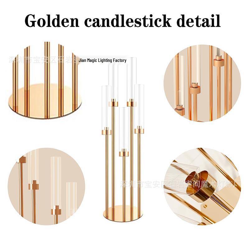 Gold-Plated 5-Arm Iron Candlestick for Weddings and Events