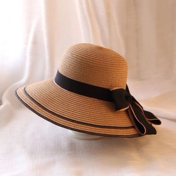 

WTEMPO Однотонные женские весенне-летние широкополые шляпы-банты от солнца, дышащие складные пляжные солнцезащитные шляпы 1pc