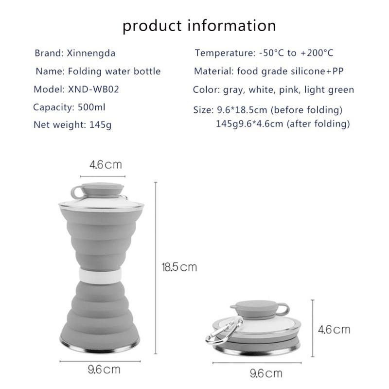 Collapsible Cups Silicone Travel Camping Cup Folding Water Cups with Lids Hanging Buckle Drinking Cup for Outdoor Use Hiking 500ml