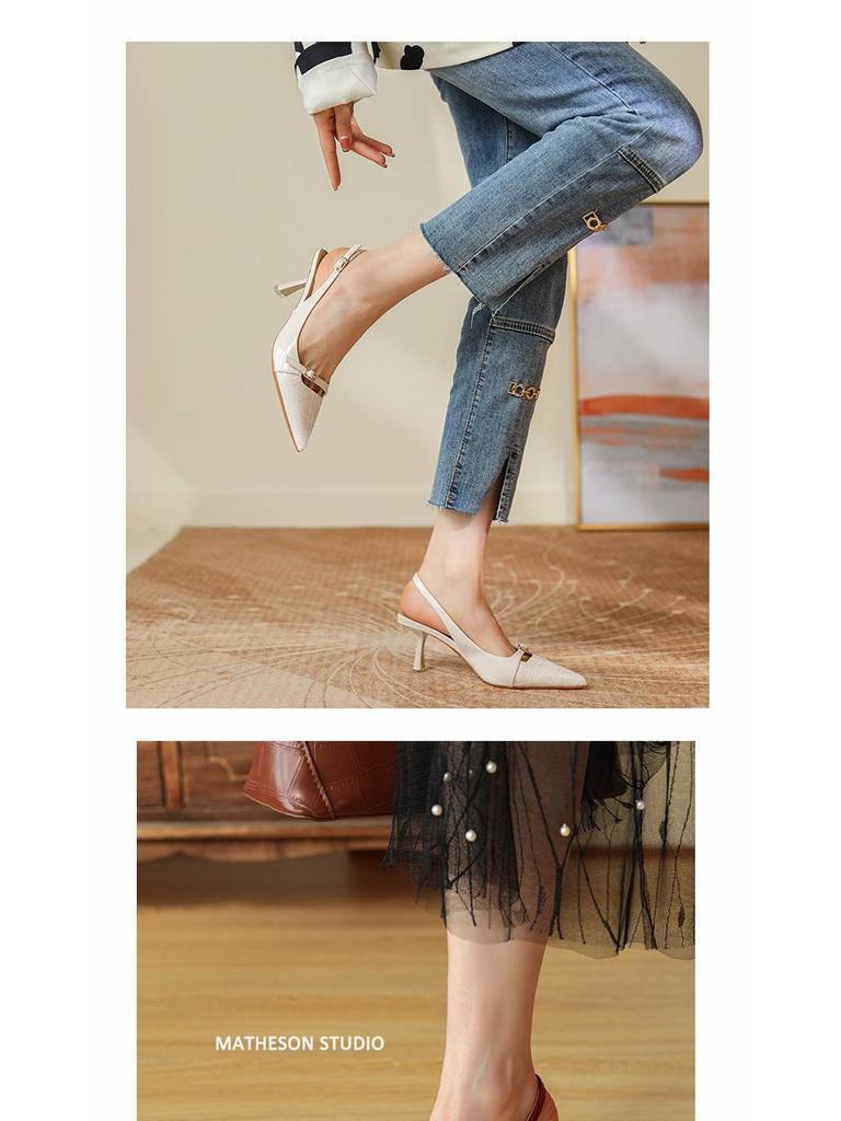 BEIJIANI Damen Spitz zulaufende Stiletto-High-Heel-Sandalen mit Riemen hinten aus Lackleder